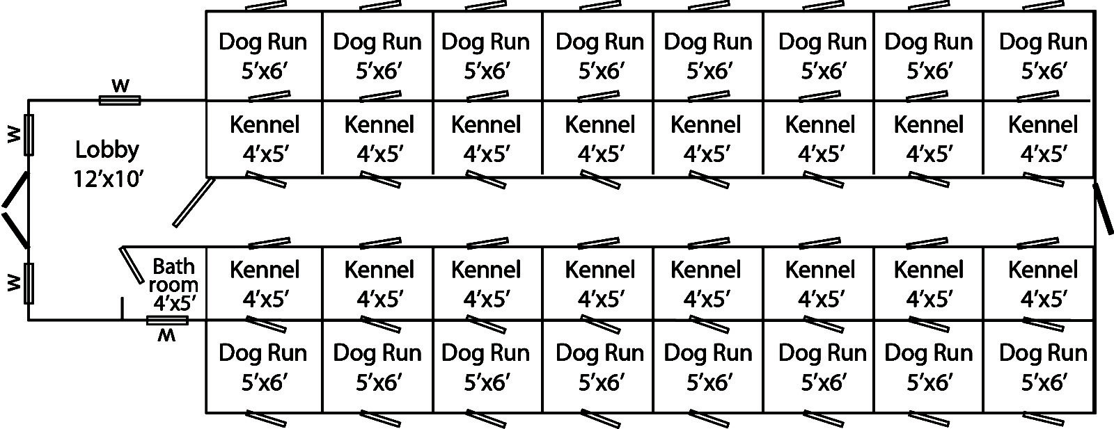 dog kennels for shelters 12x50 sixteen run traditional